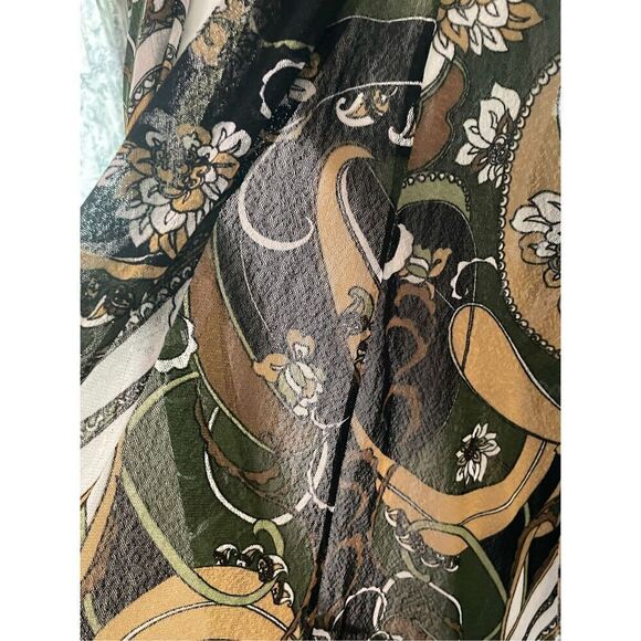 Creation Womens Plus 3X Open Front Cardigan Tan Green Floral Print Flowy NWT - Picture 4 of 6